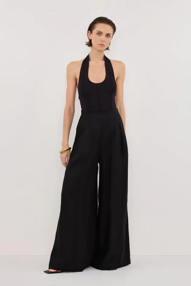Women Pants DISSH CODY BLACK WIDE LINEN PANT