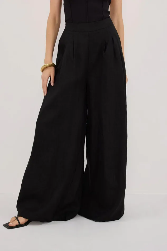 Women Pants DISSH CODY BLACK WIDE LINEN PANT