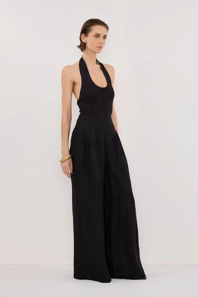 Women Pants DISSH CODY BLACK WIDE LINEN PANT