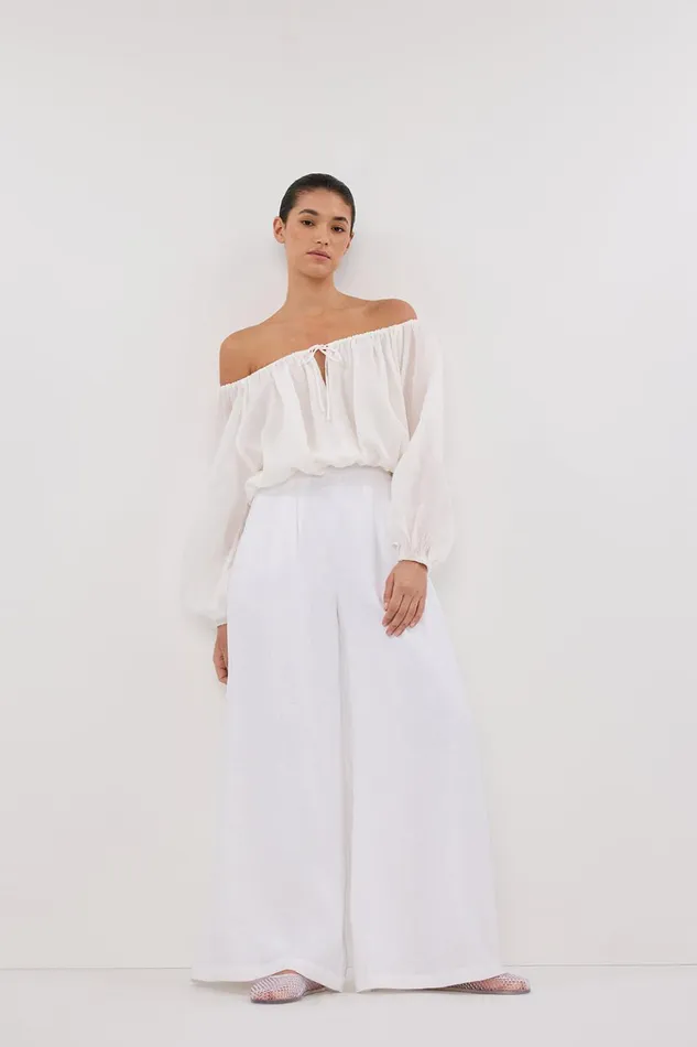 Women Pants DISSH CODY WHITE WIDE LINEN PANT