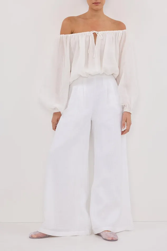 Women Pants DISSH CODY WHITE WIDE LINEN PANT