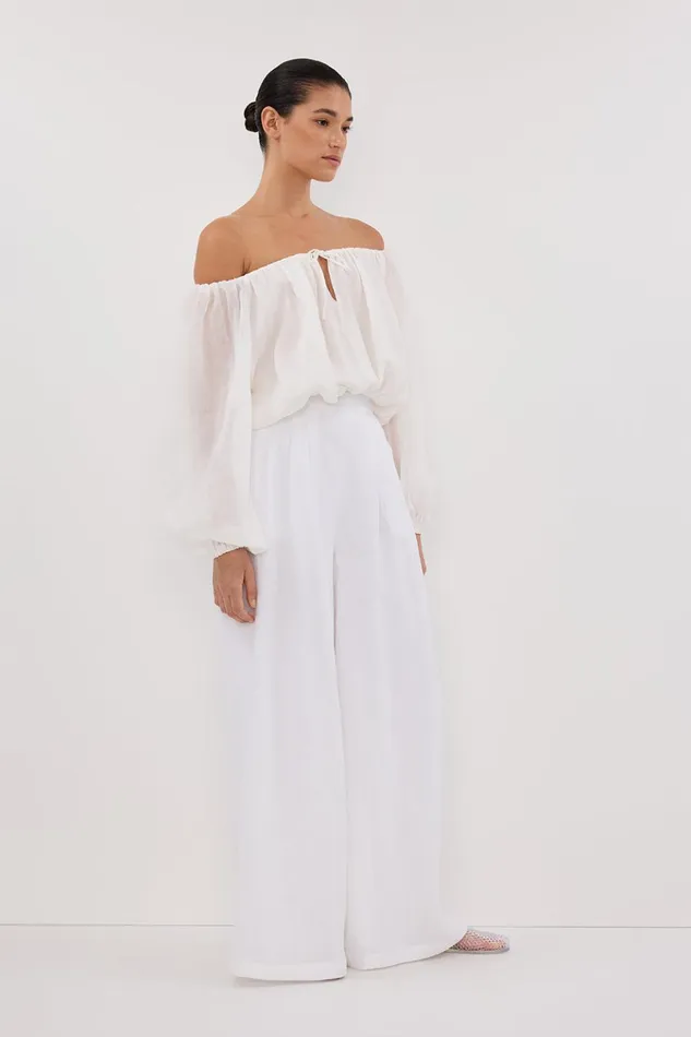 Women Pants DISSH CODY WHITE WIDE LINEN PANT