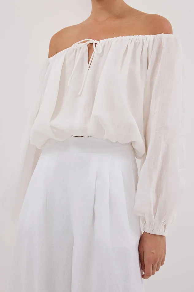 Women Pants DISSH CODY WHITE WIDE LINEN PANT
