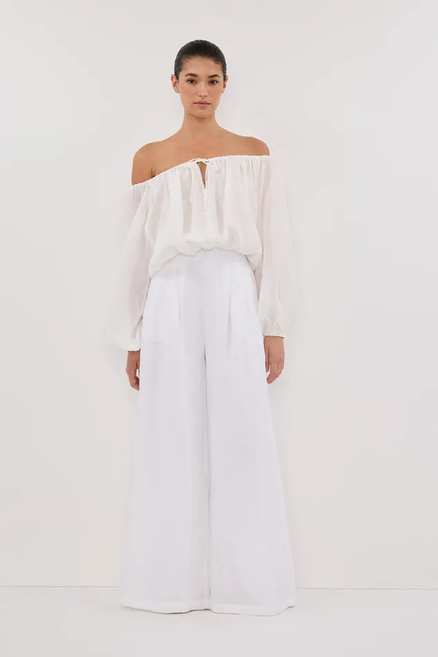 Women Pants DISSH CODY WHITE WIDE LINEN PANT