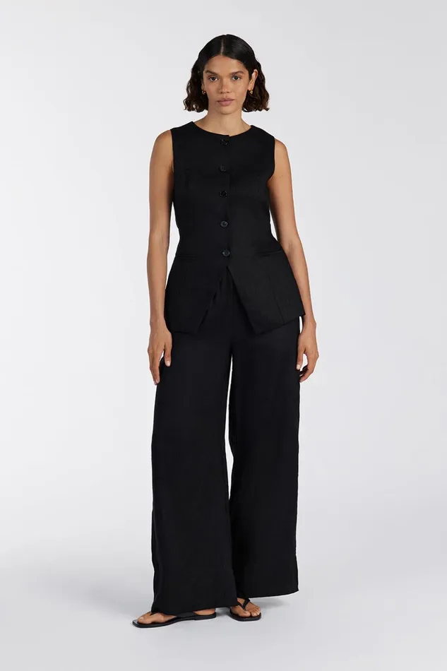 Women Pants DISSH GINA BLACK LINEN ELASTIC WAIST PANT