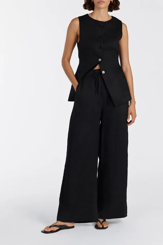 Women Pants DISSH GINA BLACK LINEN ELASTIC WAIST PANT