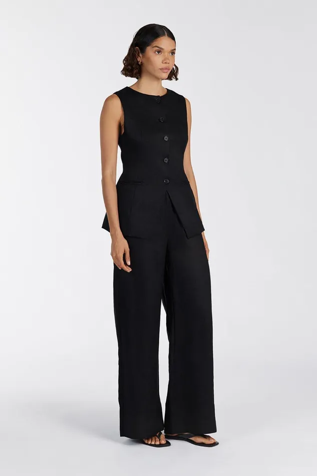 Women Pants DISSH GINA BLACK LINEN ELASTIC WAIST PANT