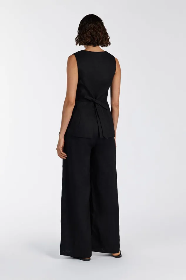 Women Pants DISSH GINA BLACK LINEN ELASTIC WAIST PANT