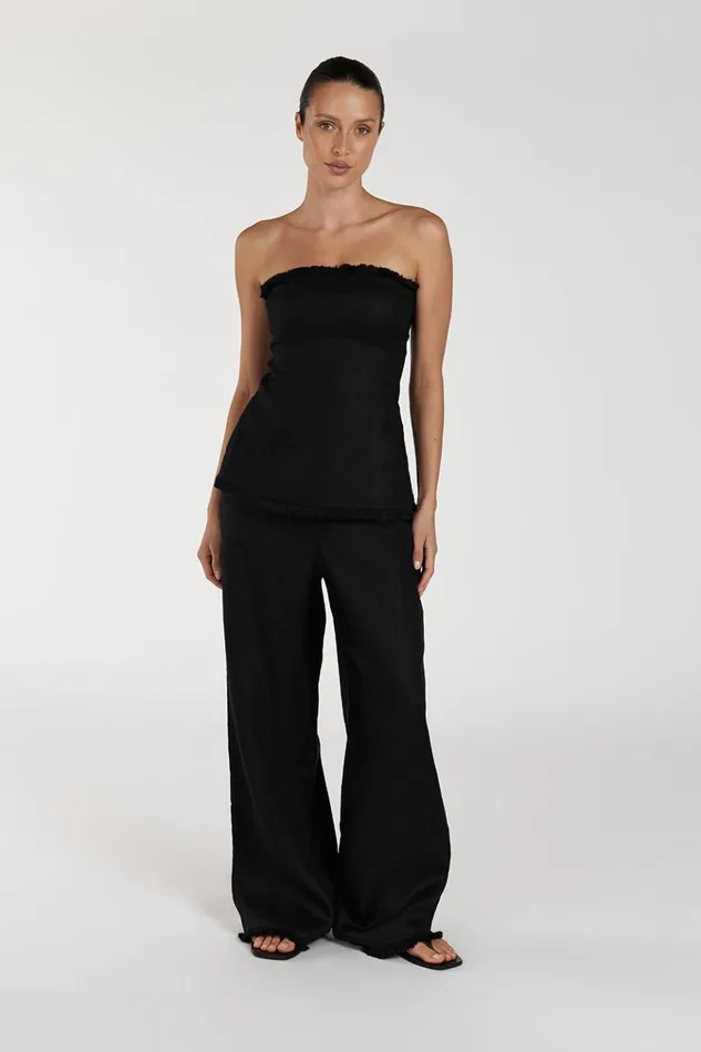 Women Pants DISSH ZAHARA BLACK LINEN FRINGED PANT