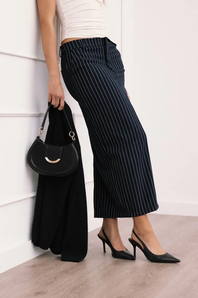 Women Petal and Pup Ellory Midi Skirt Navy Pinstripe Skirts