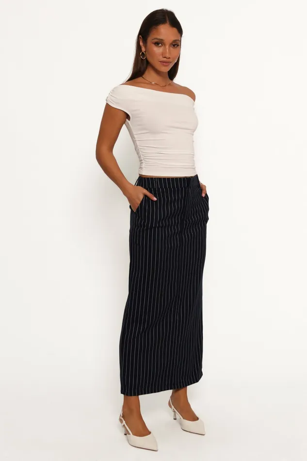 Women Petal and Pup Ellory Midi Skirt Navy Pinstripe Skirts