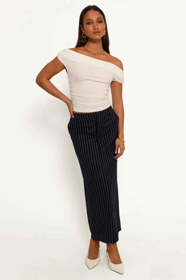 Women Petal and Pup Ellory Midi Skirt Navy Pinstripe Skirts