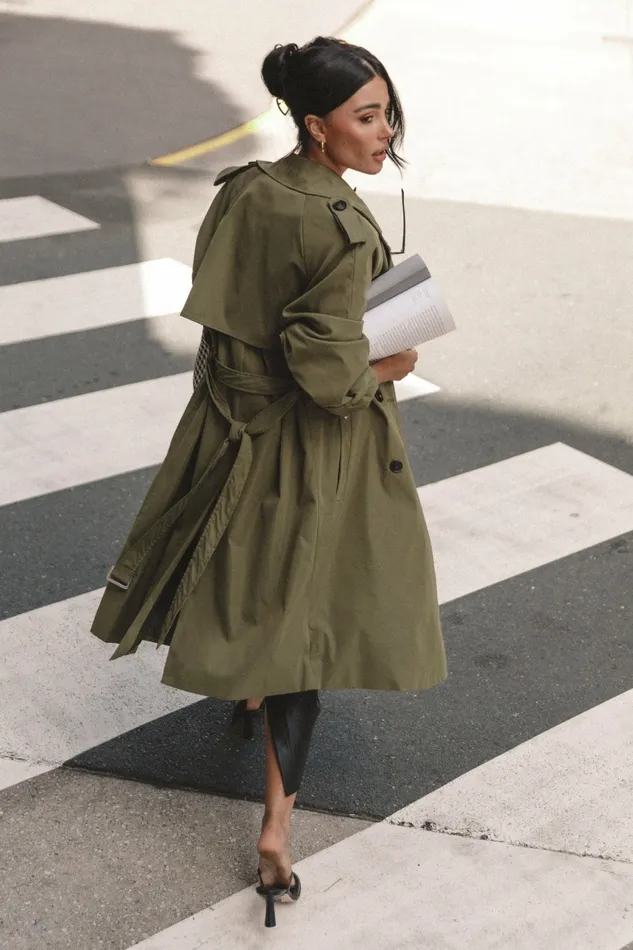 Women Petal and Pup Trina Button Front Trench Coat Olive Jackets and Coats