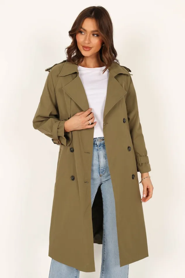 Women Petal and Pup Trina Button Front Trench Coat Olive Jackets and Coats
