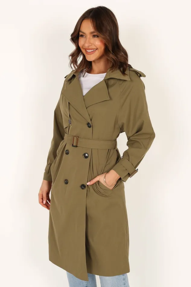 Women Petal and Pup Trina Button Front Trench Coat Olive Jackets and Coats