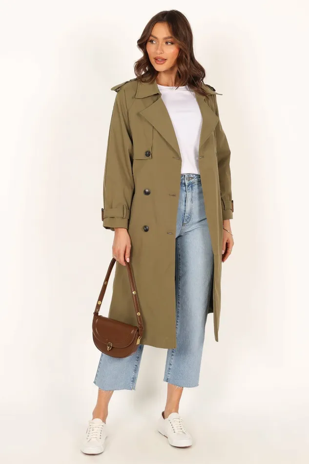 Women Petal and Pup Trina Button Front Trench Coat Olive Jackets and Coats