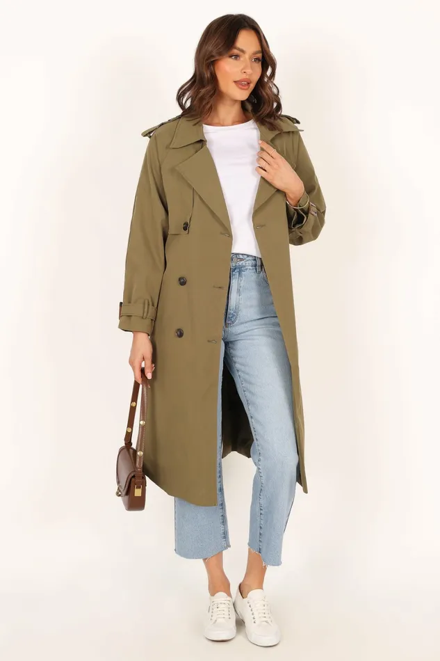 Women Petal and Pup Trina Button Front Trench Coat Olive Jackets and Coats