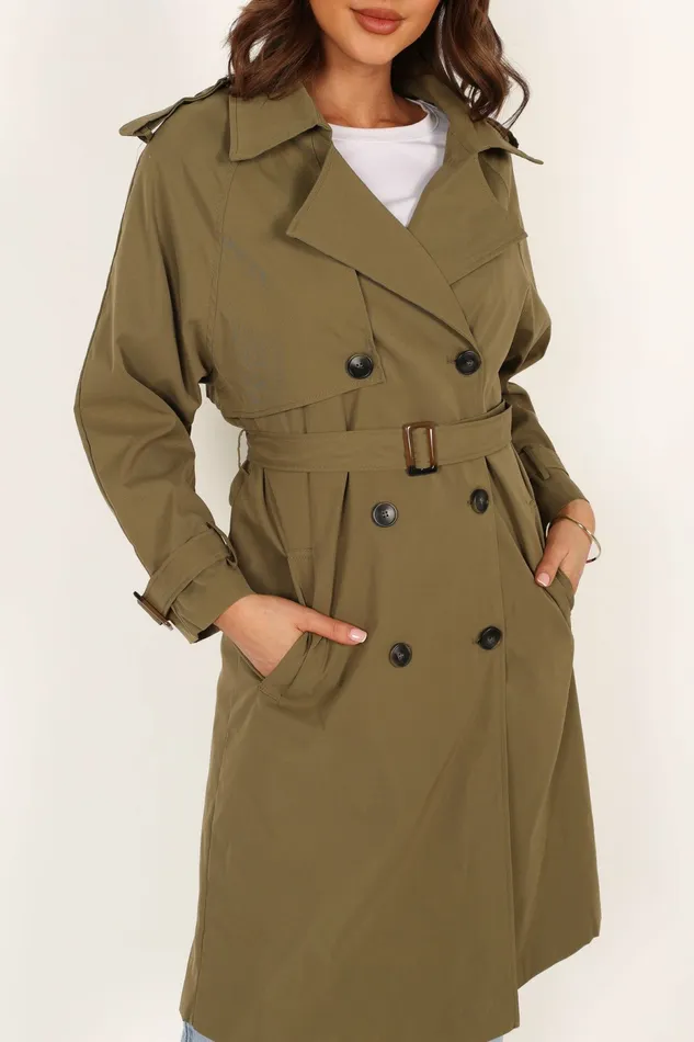 Women Petal and Pup Trina Button Front Trench Coat Olive Jackets and Coats
