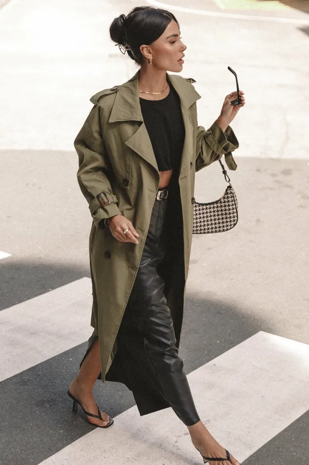 Women Petal and Pup Trina Button Front Trench Coat Olive Jackets and Coats