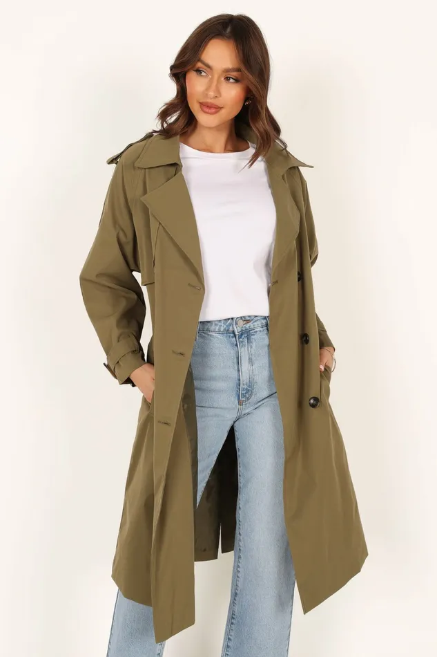 Women Petal and Pup Trina Button Front Trench Coat Olive Jackets and Coats