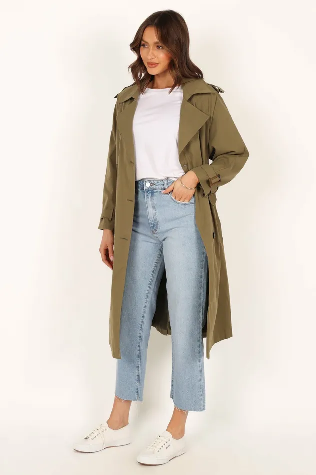 Women Petal and Pup Trina Button Front Trench Coat Olive Jackets and Coats