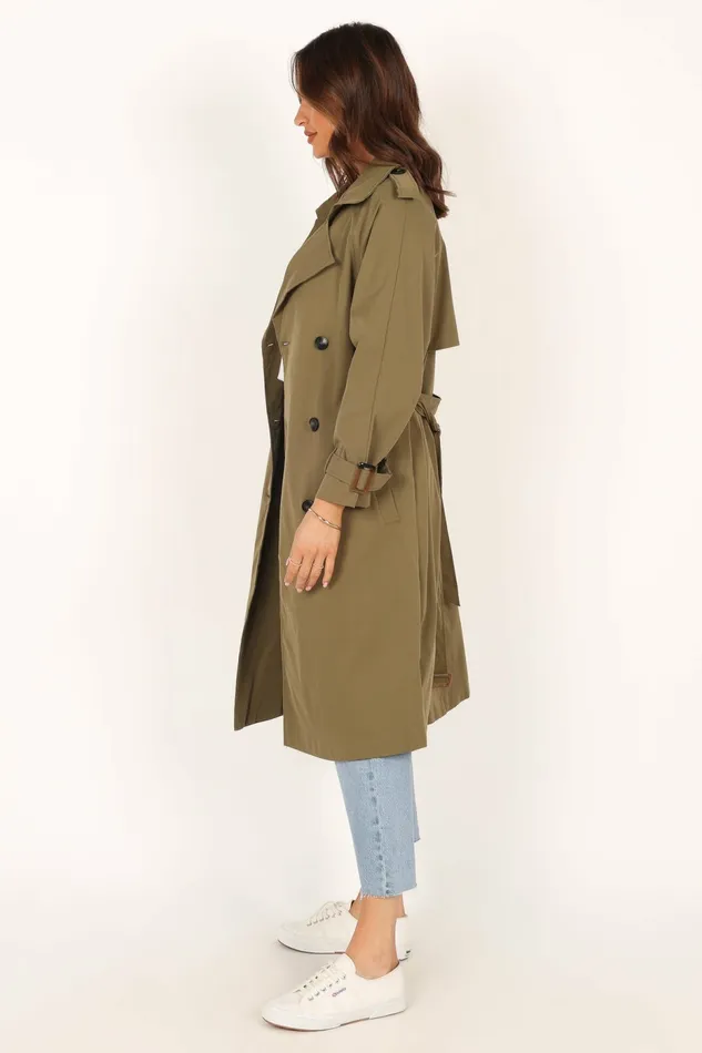 Women Petal and Pup Trina Button Front Trench Coat Olive Jackets and Coats