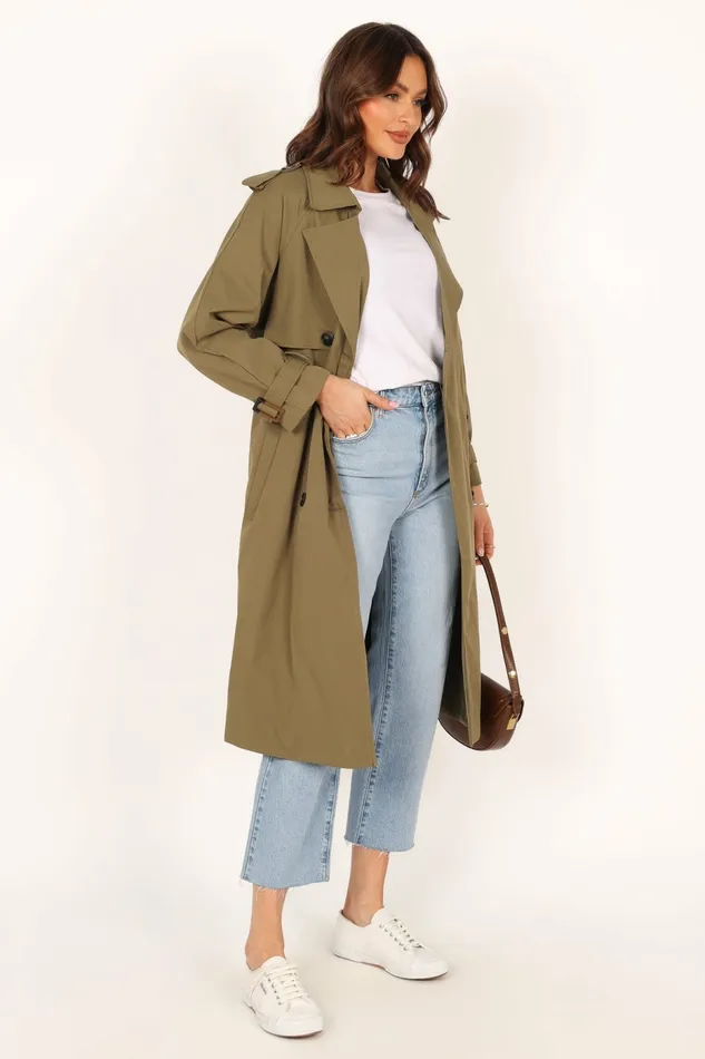 Women Petal and Pup Trina Button Front Trench Coat Olive Jackets and Coats