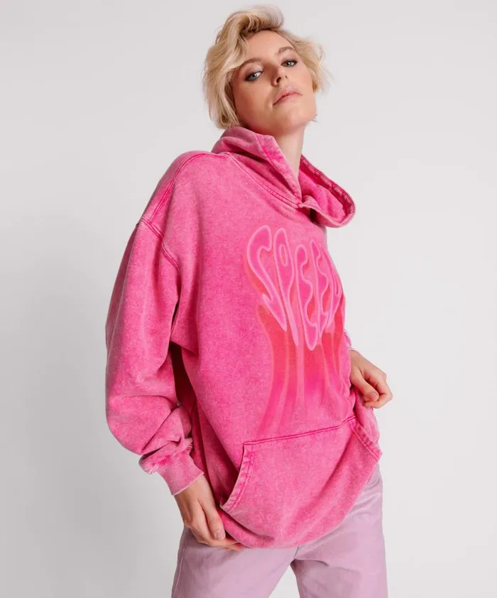 Women PINK ACID SPEED LONGLINE HOODY One Teaspoon Hoodies And Sweats