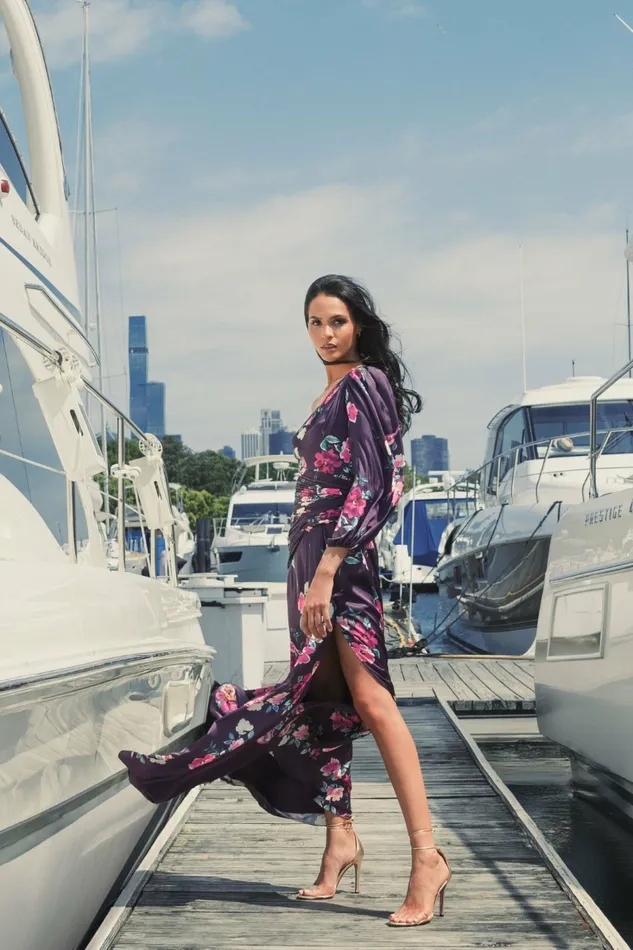 Women Plum Floral Print One Sleeve Gown Plum Floral Daytime Dresses Mac Duggal
