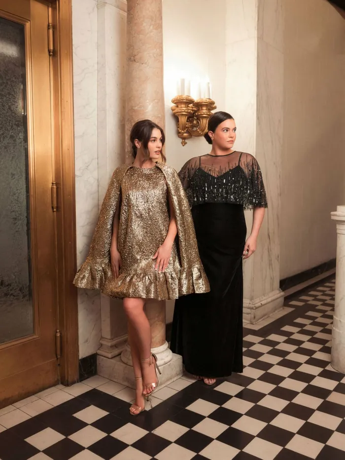 Women Plus Size Dresses Mac Duggal Sleeveless Velvet Dress With Embellished Cape Black