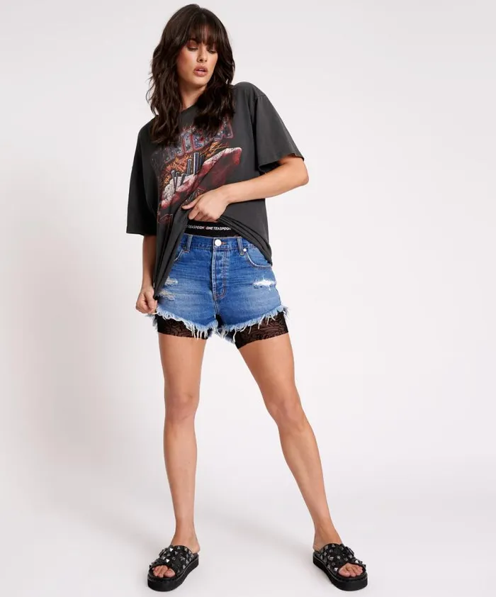 Women POISON ROSE MESH BIKE SHORTS One Teaspoon Bottoms Women POISON ROSE MESH BIKE SHORTS One Teaspoon Bottoms