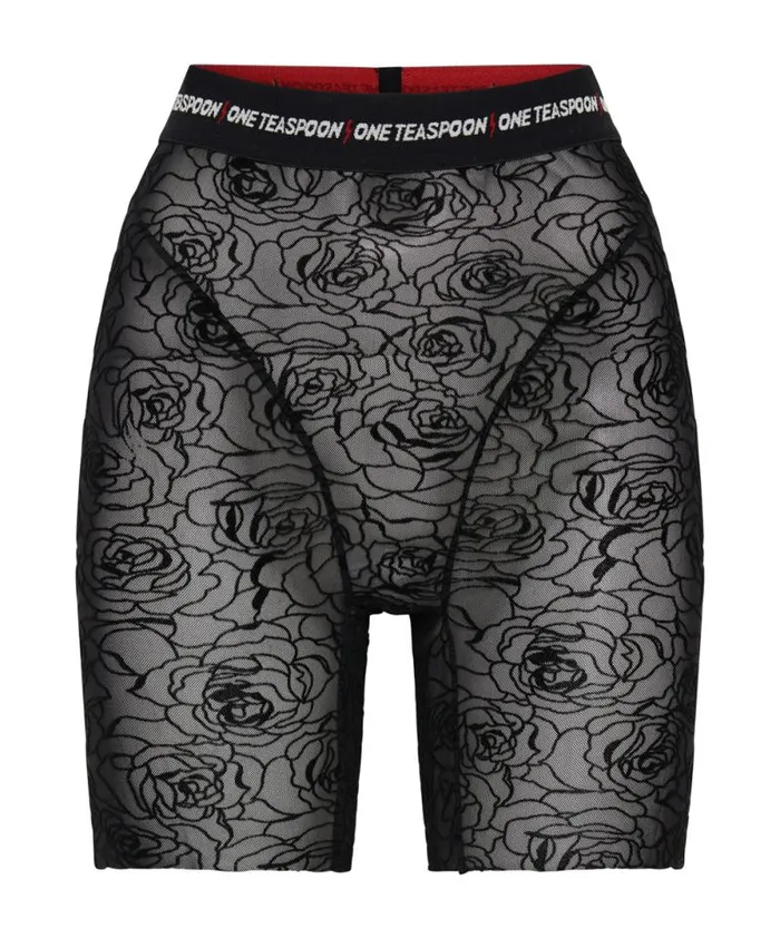 Women POISON ROSE MESH BIKE SHORTS One Teaspoon Bottoms Women POISON ROSE MESH BIKE SHORTS One Teaspoon Bottoms
