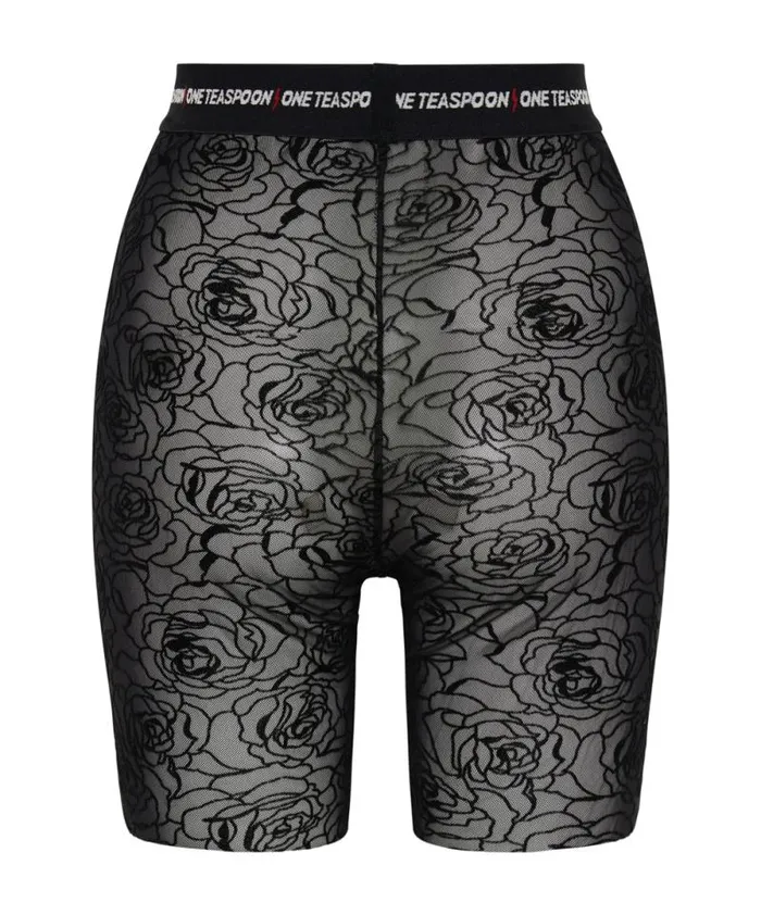 Women POISON ROSE MESH BIKE SHORTS One Teaspoon Bottoms Women POISON ROSE MESH BIKE SHORTS One Teaspoon Bottoms