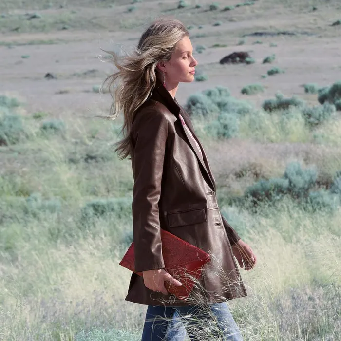 Women Rachel Leather Topper Mahogany Sundance Catalog Jackets and Coats