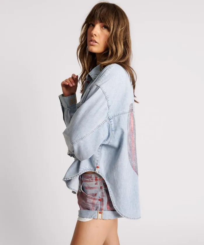 Women RED DEVIL HEART DARIA DENIM SHIRT One Teaspoon Denim Tops Women RED DEVIL HEART DARIA DENIM SHIRT One Teaspoon Denim Tops