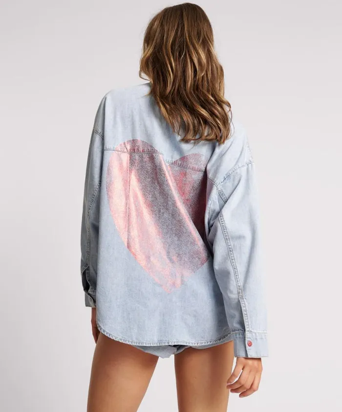 Women RED DEVIL HEART DARIA DENIM SHIRT One Teaspoon Denim Tops Women RED DEVIL HEART DARIA DENIM SHIRT One Teaspoon Denim Tops