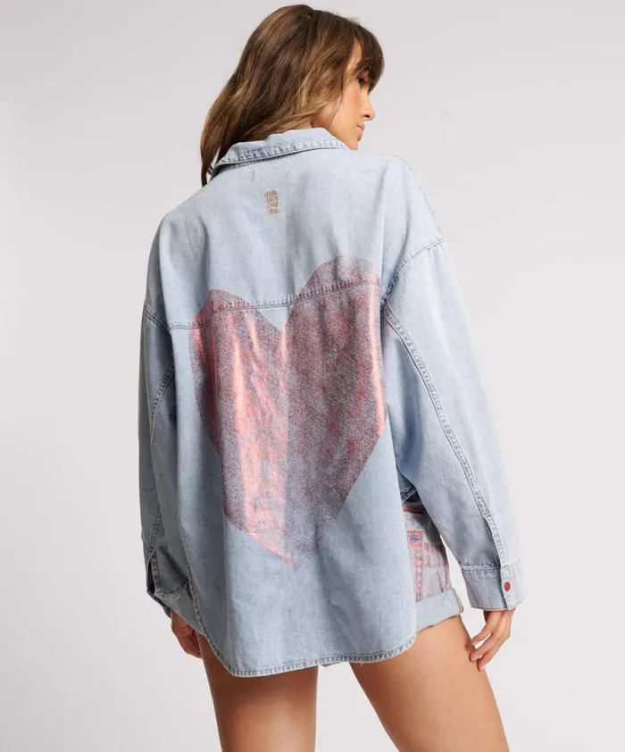 Women RED DEVIL HEART DARIA DENIM SHIRT One Teaspoon Denim Tops Women RED DEVIL HEART DARIA DENIM SHIRT One Teaspoon Denim Tops