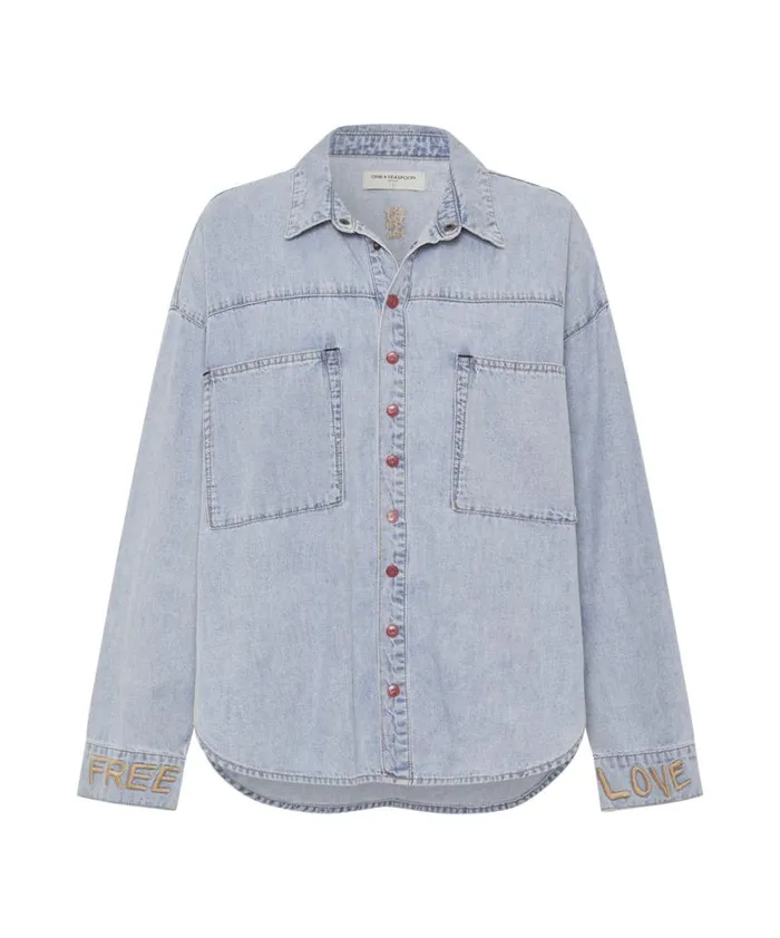 Women RED DEVIL HEART DARIA DENIM SHIRT One Teaspoon Denim Tops Women RED DEVIL HEART DARIA DENIM SHIRT One Teaspoon Denim Tops