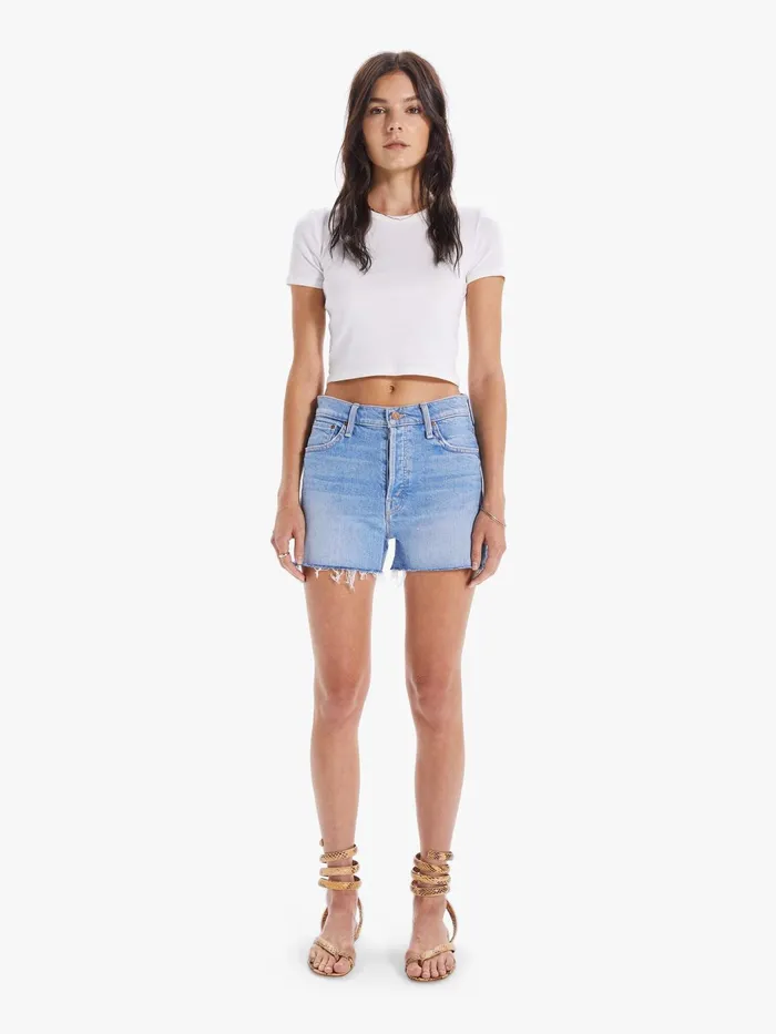 Women Relaxed Mother Denim The Scrapper Cut Off Fray Short Dark Blue