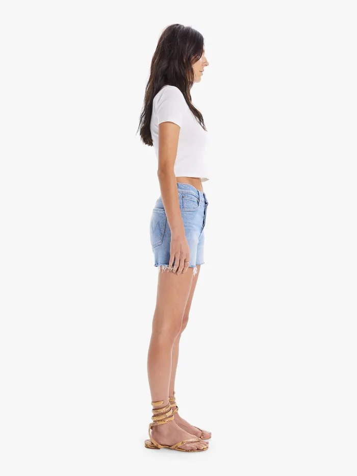 Women Relaxed Mother Denim The Scrapper Cut Off Fray Short Dark Blue