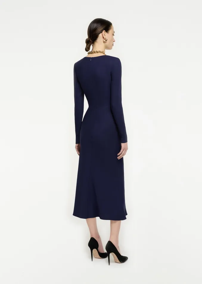 Women Roland Mouret Clothing Asymmetric Drape Stretch Cady Midi Dress