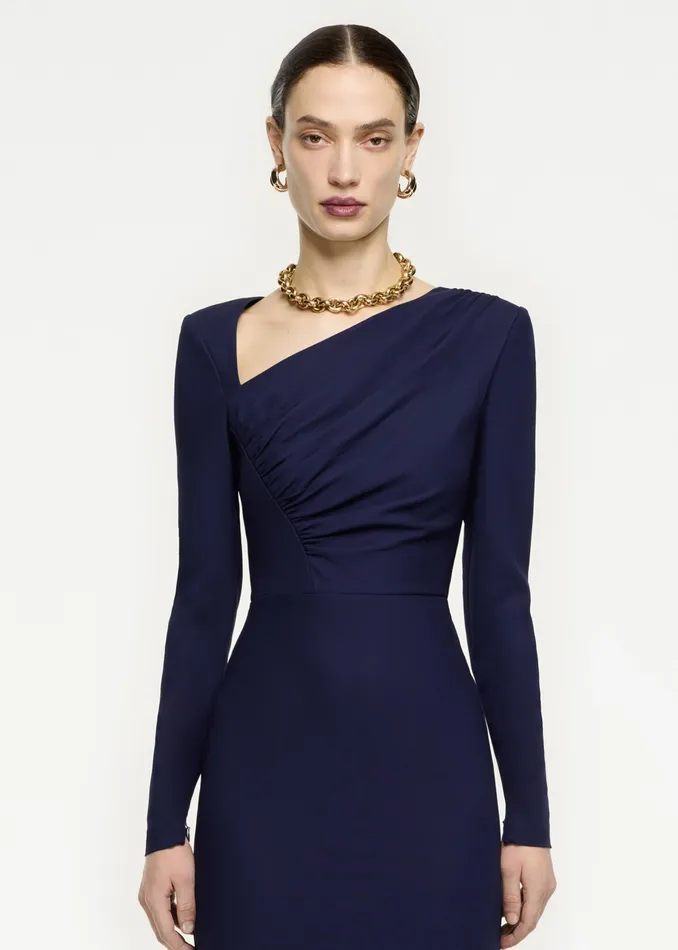 Women Roland Mouret Clothing Asymmetric Drape Stretch Cady Midi Dress
