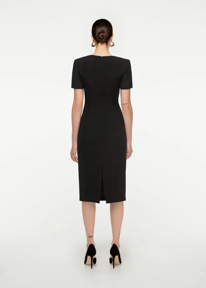 Women Roland Mouret Clothing Short Sleeve Drape Silk Wool Midi Dress