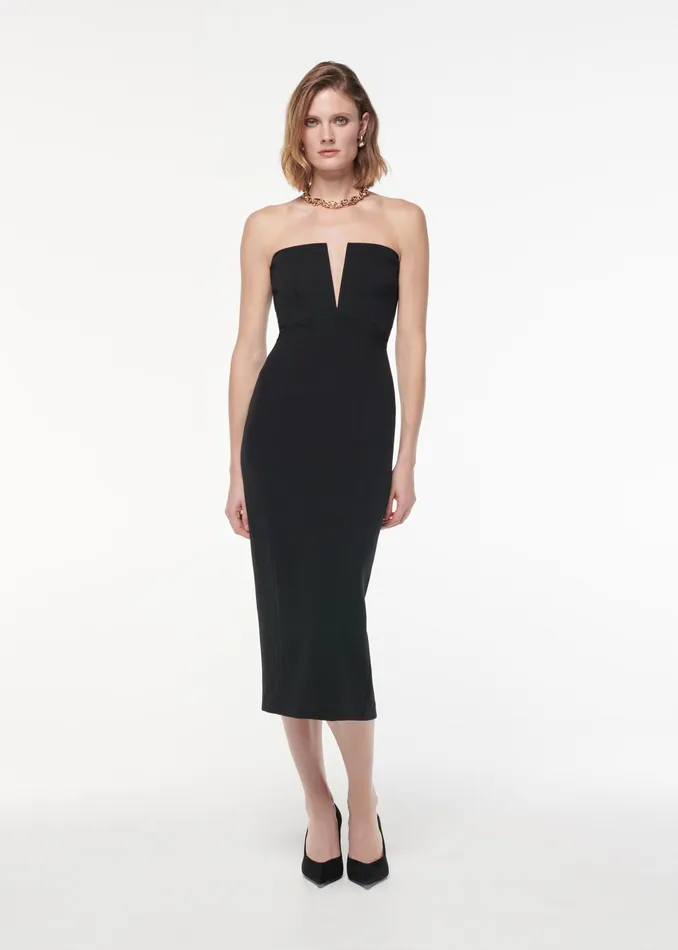 Women Roland Mouret Clothing Strapless Stretch Wool Silk Midi Dress