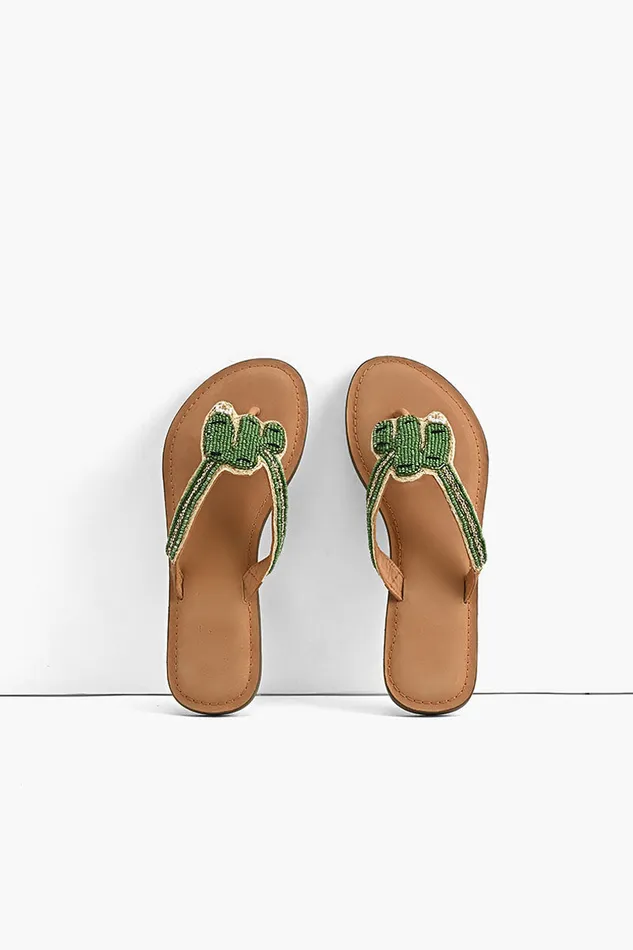 Women Sandals America and Beyond Prickly Cactus Beaded Slider Sandals Comfortable Bohemian Sandals