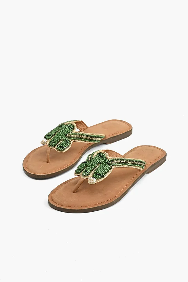Women Sandals America and Beyond Prickly Cactus Beaded Slider Sandals Comfortable Bohemian Sandals
