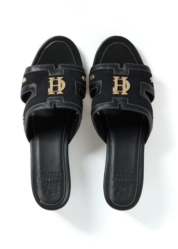Women Sandals and Slides Holland Cooper Monogram Mule Black Canvas Women Sandals and Slides Holland Cooper Monogram Mule Black Canvas