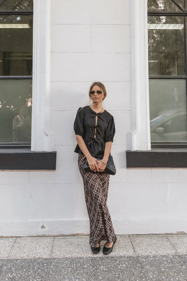 Women Sandra Midi Skirt Brown Check Skirts Petal and Pup
