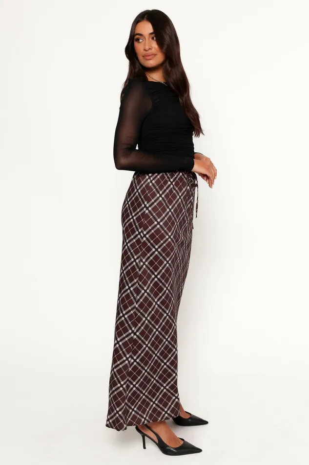 Women Sandra Midi Skirt Brown Check Skirts Petal and Pup