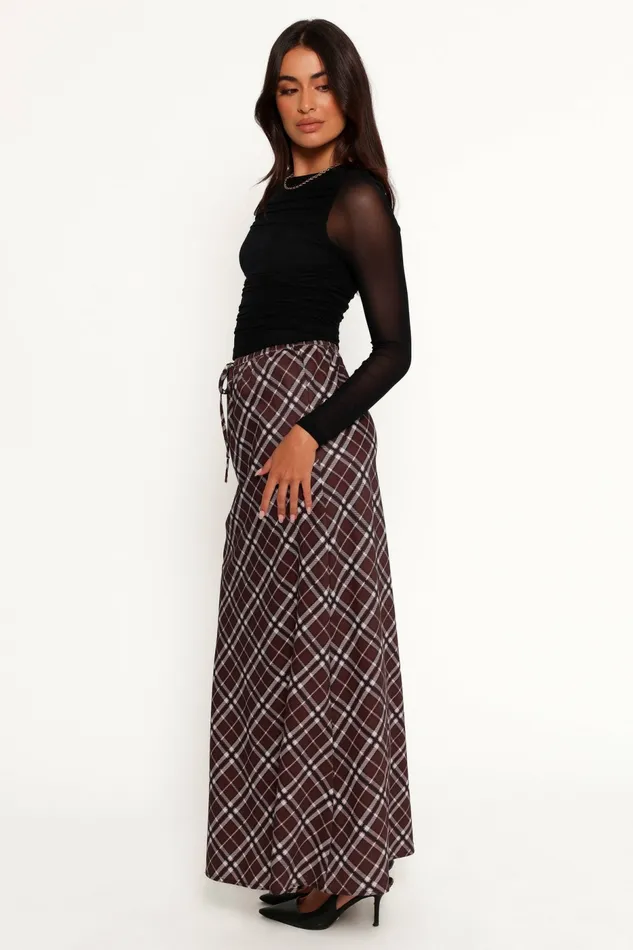 Women Sandra Midi Skirt Brown Check Skirts Petal and Pup